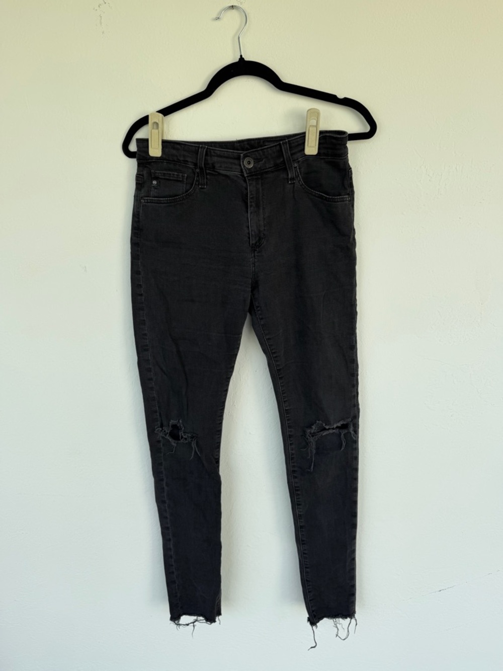 AG “The Farrah” Black Distressed Skinny Jeans